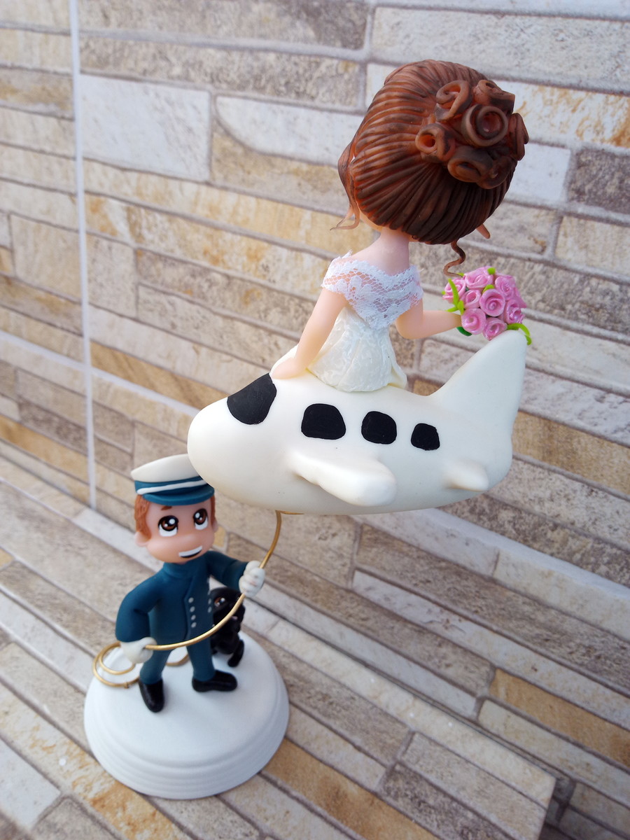 Topo De Bolo Casamento Noivinhos No Avião - Imagem 3
