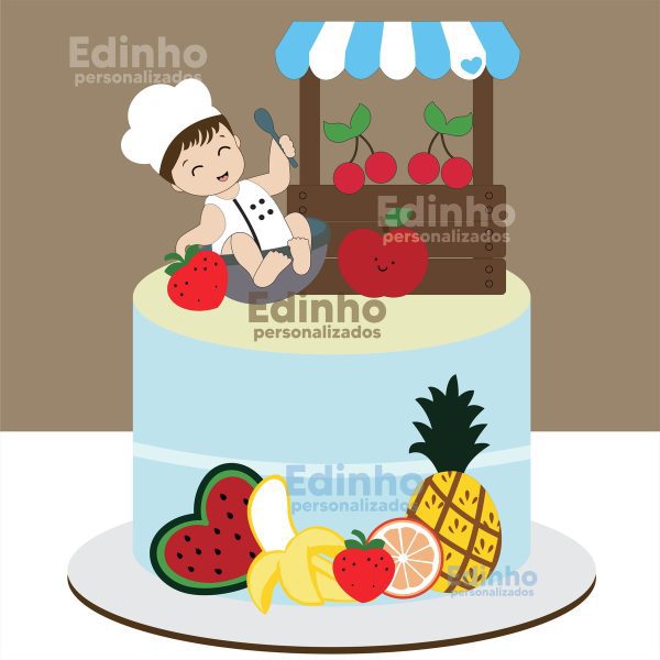 Topo de Bolo Quitanda Frutas Menino Arquivo de Corte