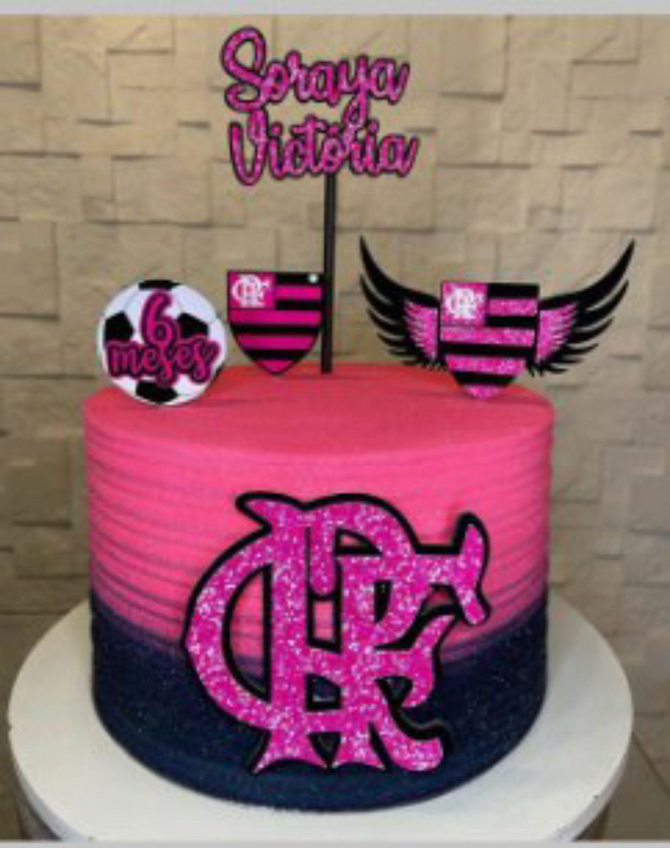 Pague 1 e Leve 3 Topo de Bolo Flamengo Rosa Cód.001