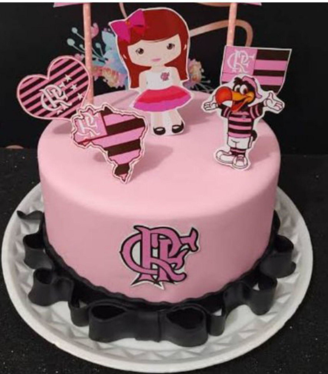 Pague 1 e Leve 3 Topo de Bolo Flamengo Rosa Cód.002