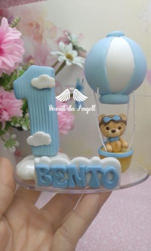 Urso Baloeiro Vela de Aniversário em Biscuit Topo de Bolo