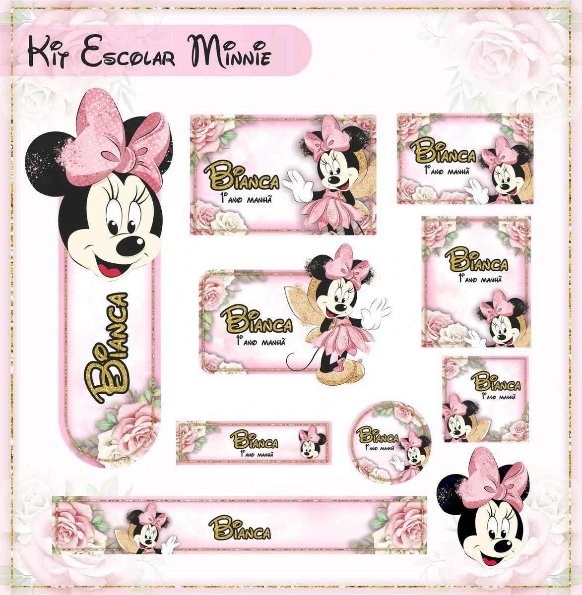 ARQUIVO CORTE ETIQUETA ESCOLAR MINNIE ROSA FADINHA (#2558)