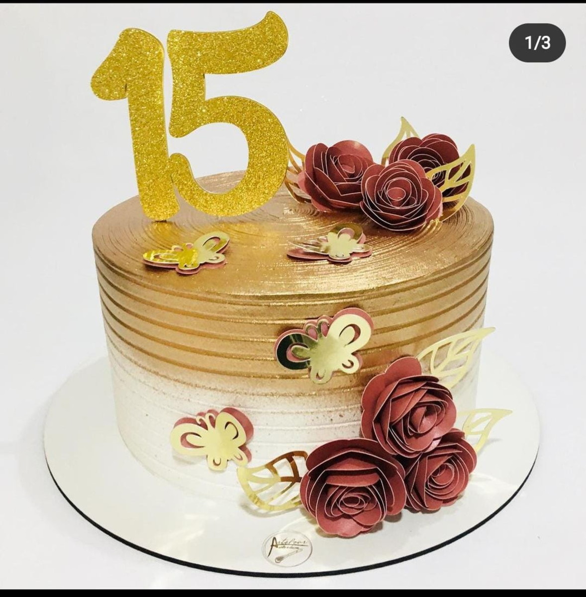 Arquivo Corte topo de bolo 15 anos com flores e borboletas