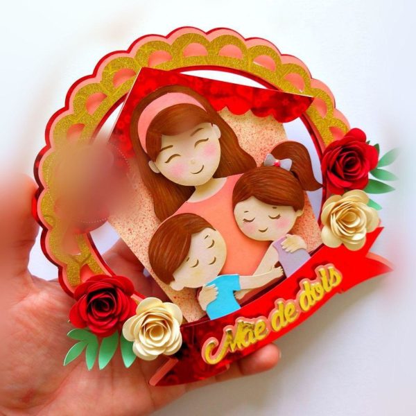 Arquivo Corte Topo de Bolo Dia das Mães Mãe de Dois #17316