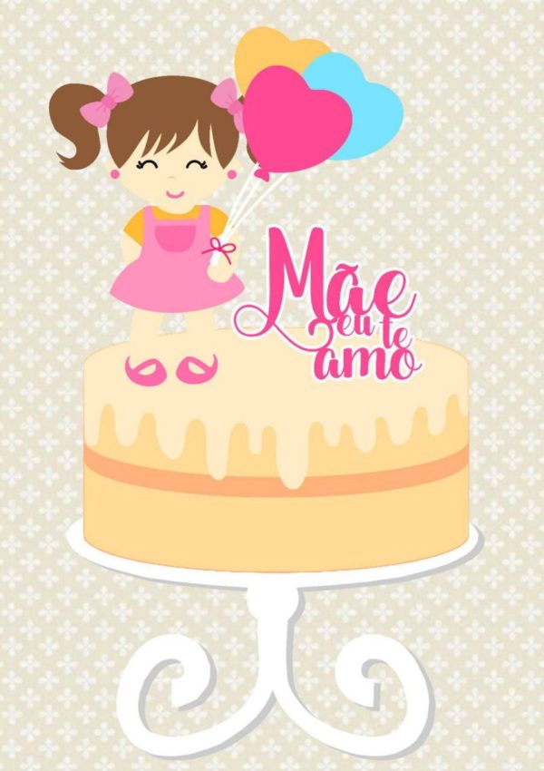 Arquivo Corte Topo de Bolo Dia das Mães Mãe de Menina #17315