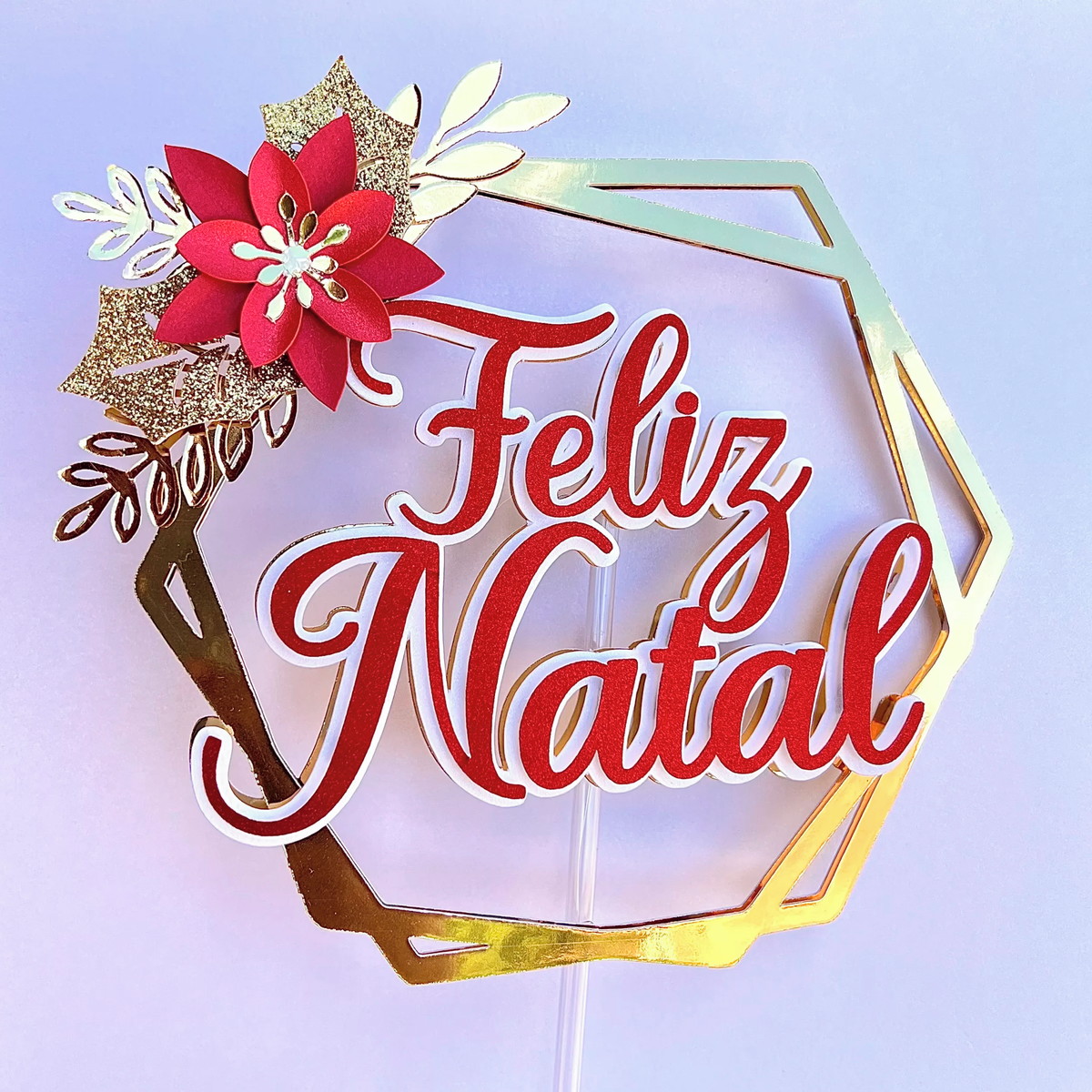 Arquivo Corte Topo de Bolo Feliz Natal Geométrico + Flor 137
