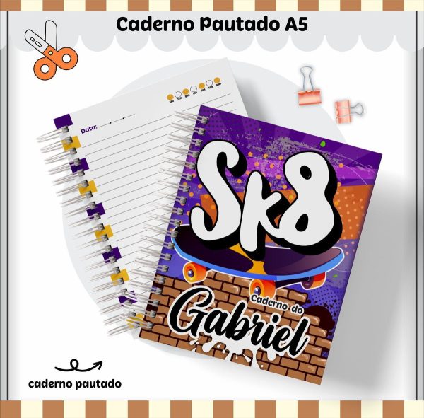 Arquivo de Corte Caderno Escolar A5 Tema Skate 2023 #15642