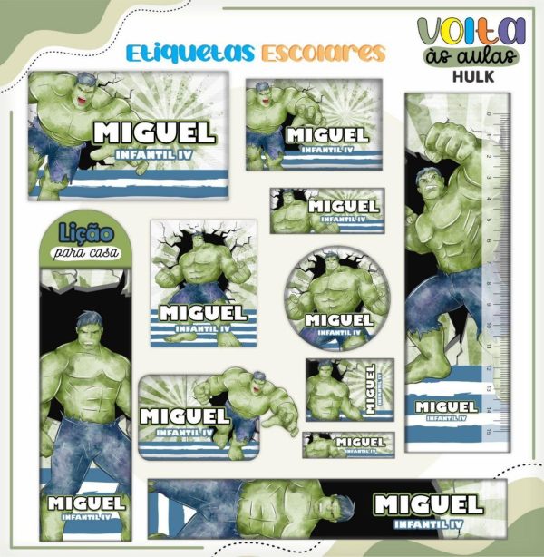 Arquivo de Corte Etiqueta Escolar Hulk #16825