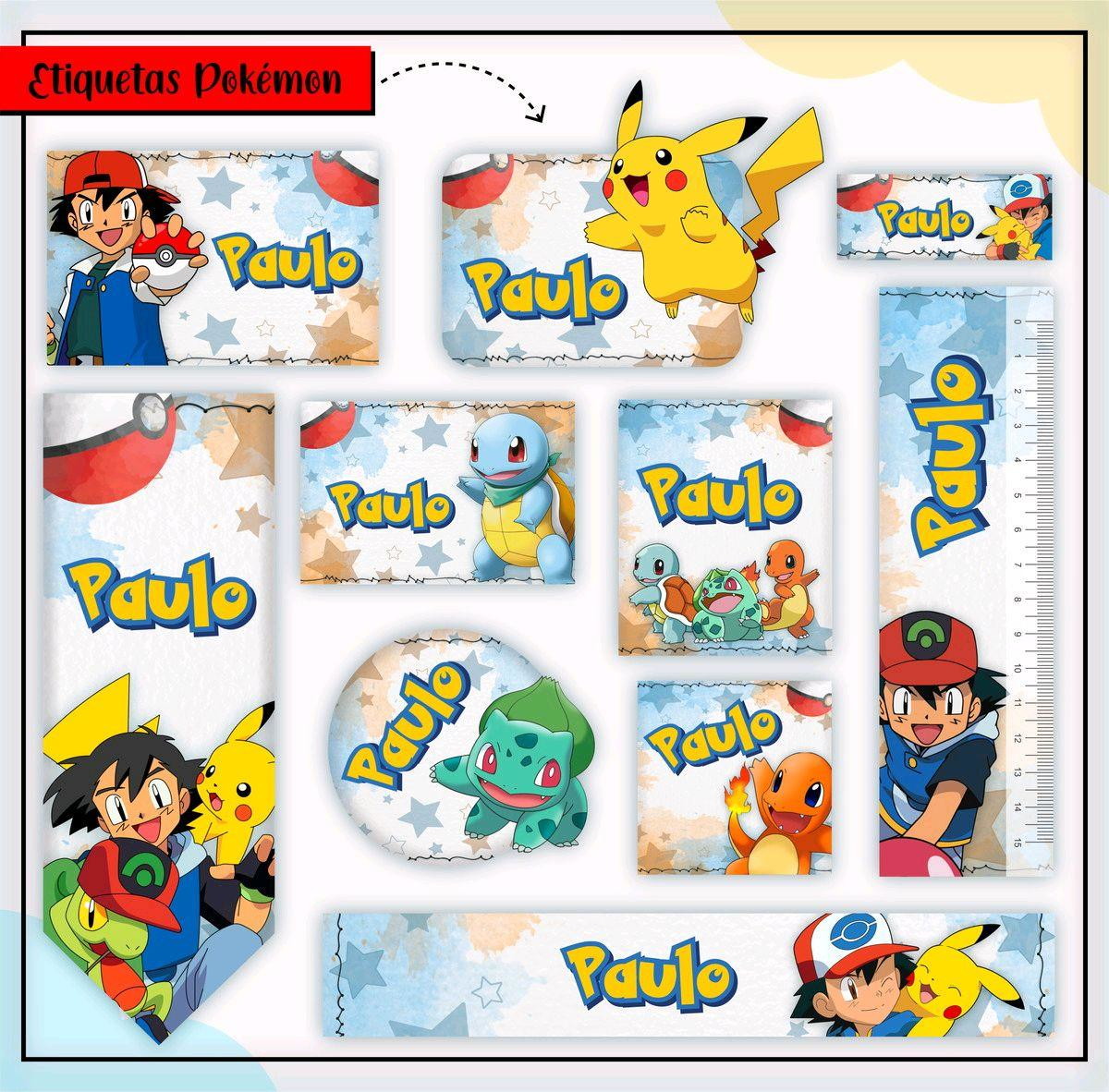 ARQUIVO DE CORTE ETIQUETA ESCOLAR POKEMON #2798 STUDIO E PDF