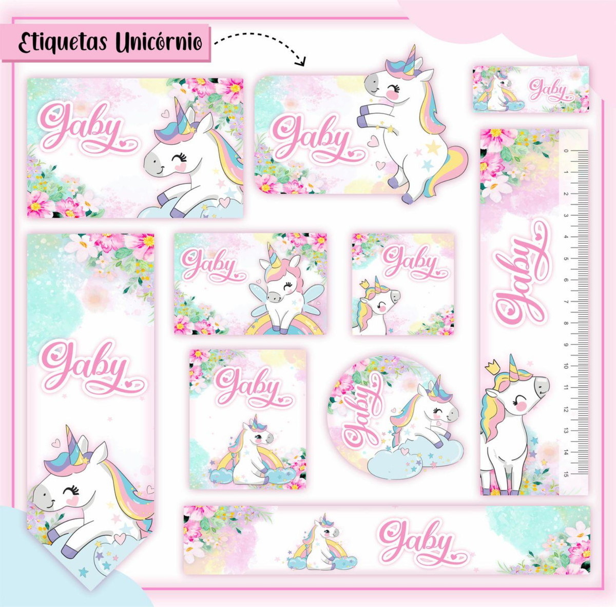 Arquivo de Corte Etiqueta Escolar Unicornio #2811 Studio pdf