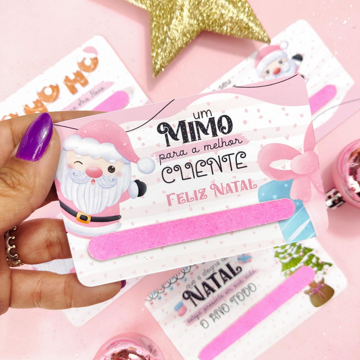 Arquivo de Corte Kit Natal Rosa Card Lixa de Unha #16564