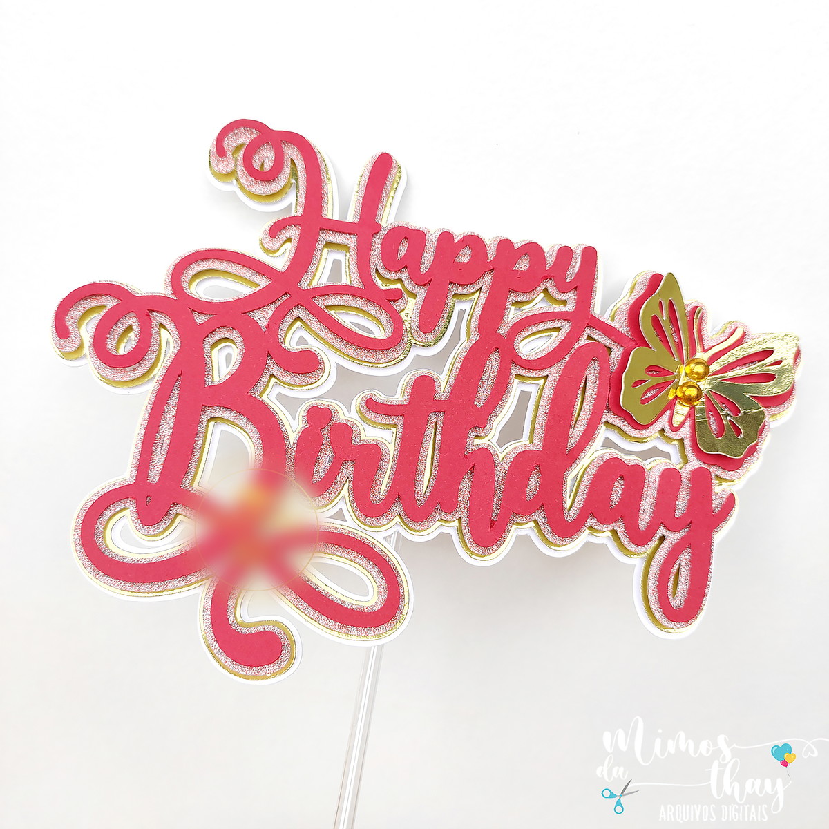 Arquivo de Corte Topo de Bolo Happy Birthday + Borboleta 006