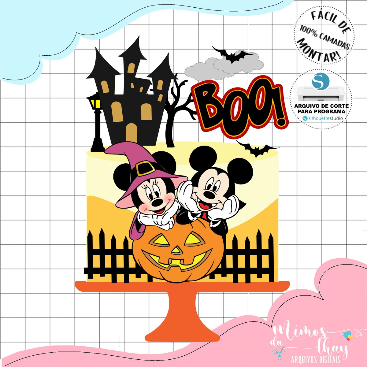 Arquivo de Corte Topo de Bolo Mickey e Minnie Halloween 069