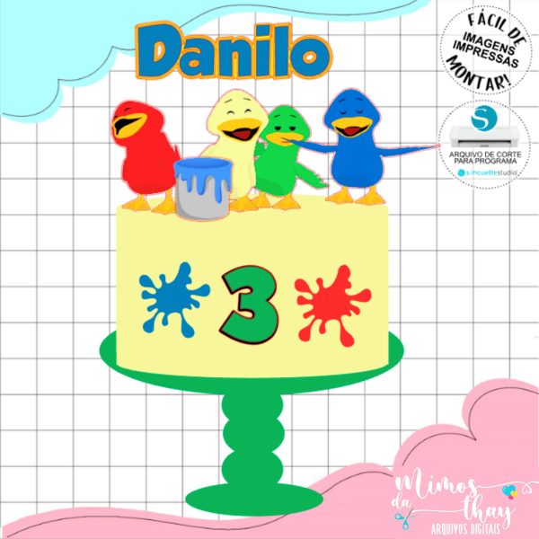 Arquivo de Corte: Topo de Bolo Patinho Colorido 002