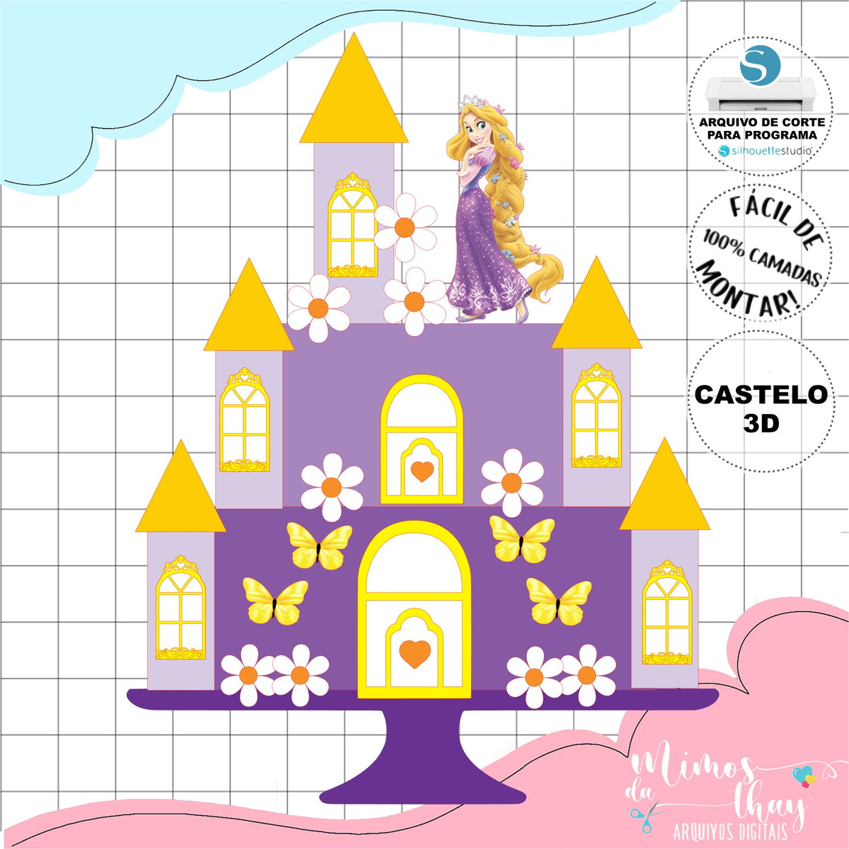 Arquivo de Corte: Topo de Bolo Rapunzel + Castelo 3d 006