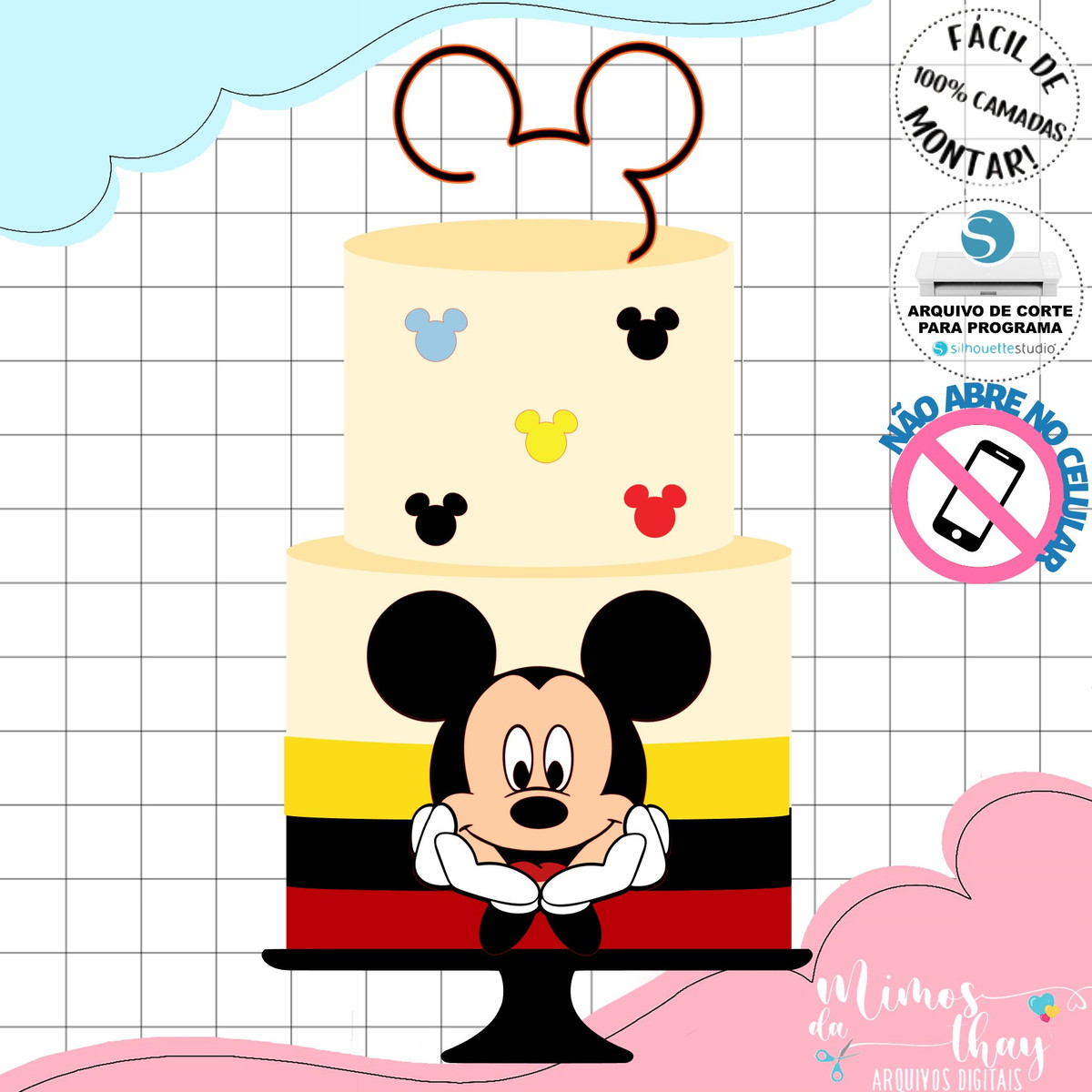 Arquivo de Corte: Topo de Bolo Rosto do Mickey 014