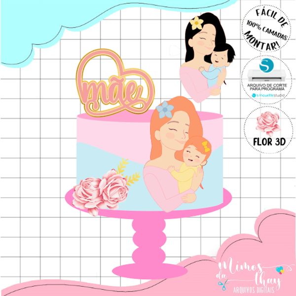 Arquivo de Corte: Topo Dia das Mães Mãe e Filhos + Flor 058