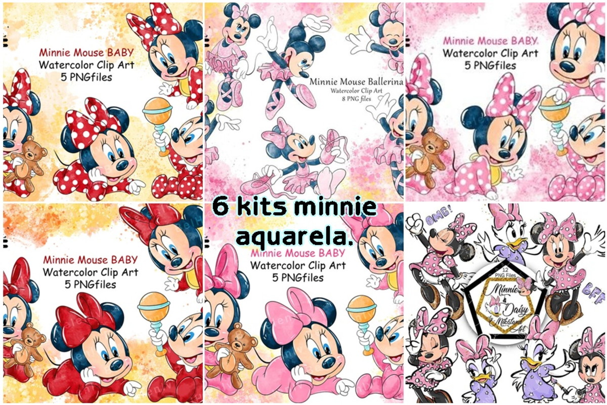 Arquivo Digital com Kits Minnie Aquarela em Png