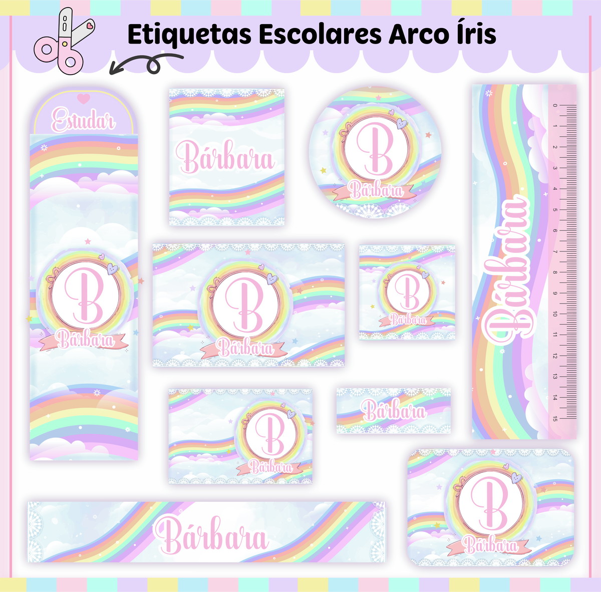 Arquivo Digital Etiqueta Escolar Arco Iris