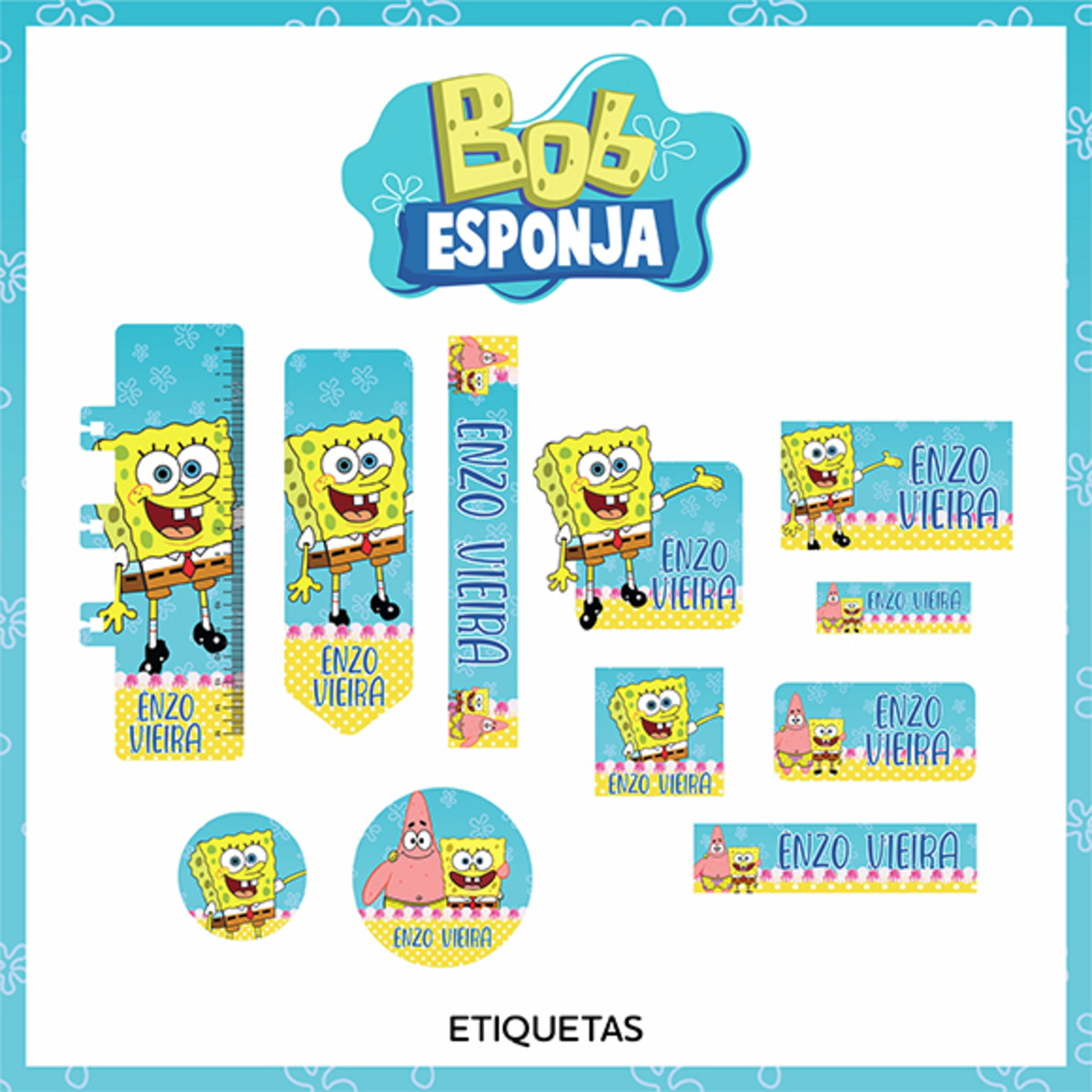 Arquivo Digital Etiqueta Escolar Bob Esponja