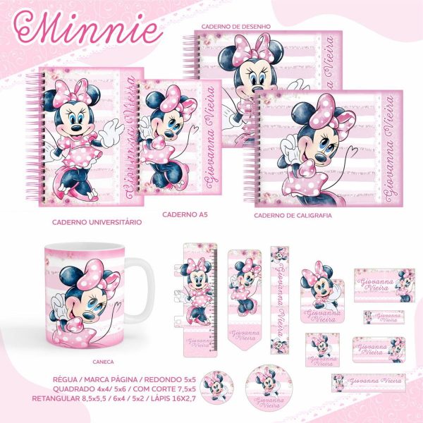 Arquivo Etiqueta Escolar Minnie Rosa #2814 Studio e pdf