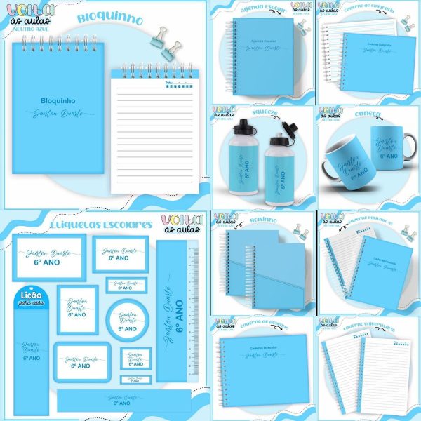 Arquivo Kit Escolar Completo Tema Neutro Azul #16866