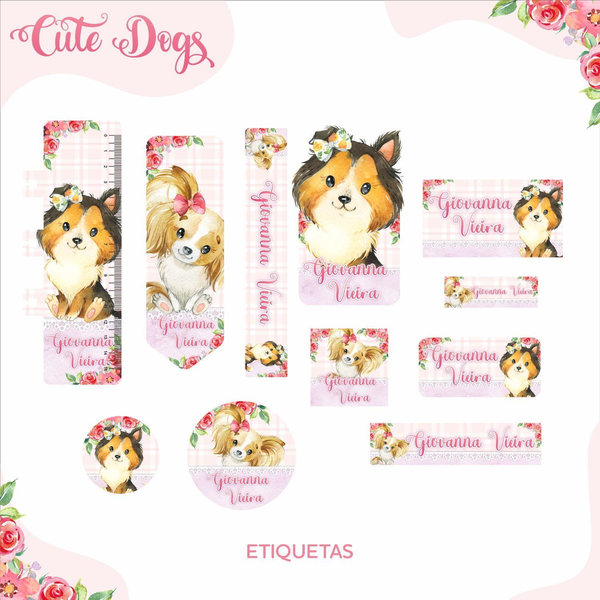 ARQUIVO KIT ETIQUETAS ESCOLARES CUTE DOG #11320 - Imagem 2