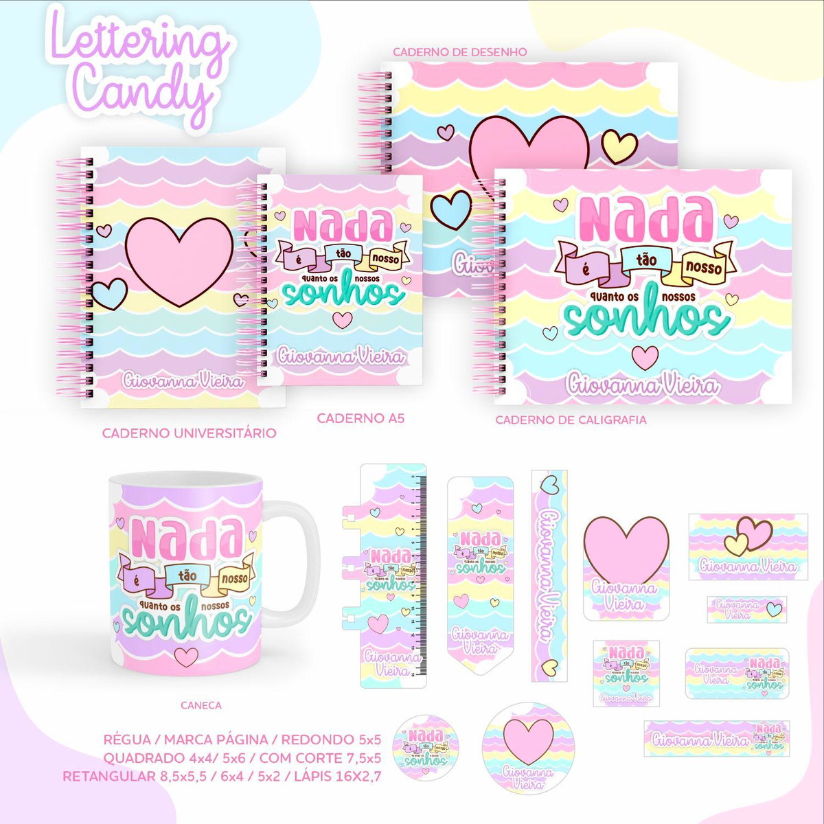 ARQUIVO KIT ETIQUETAS ESCOLARES LETTERING CANDY #11334