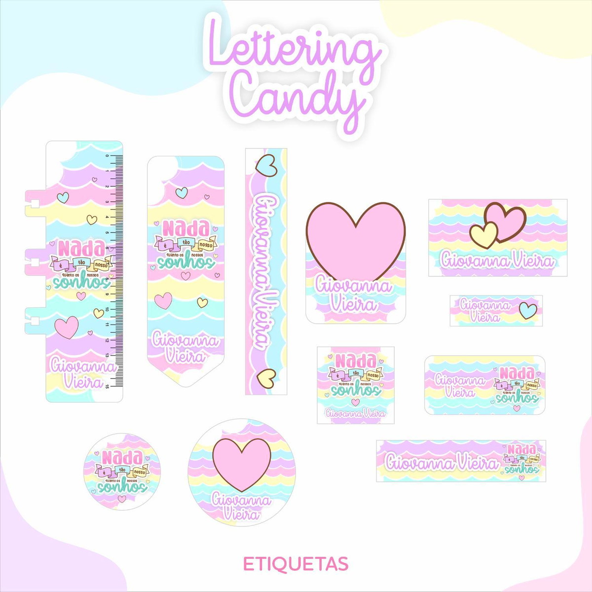ARQUIVO KIT ETIQUETAS ESCOLARES LETTERING CANDY #11334 - Imagem 2