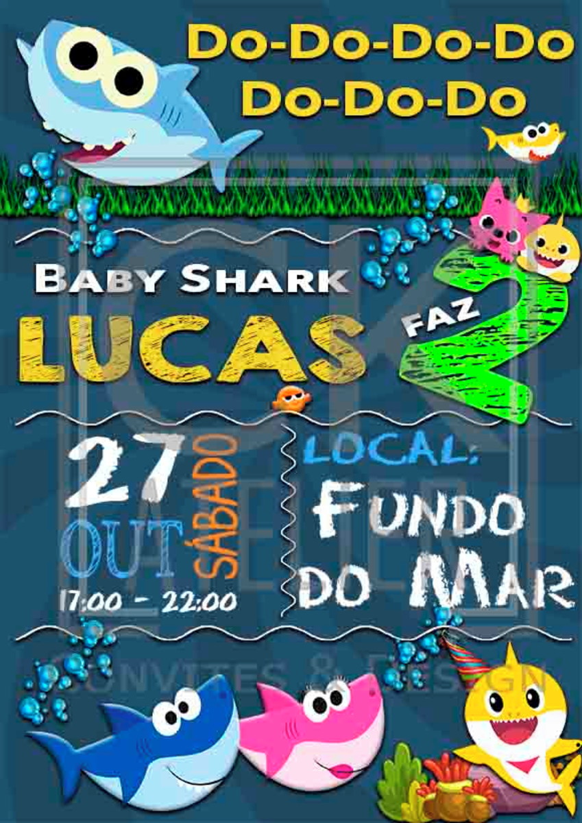 Convite Digital Baby Shark tubarâo