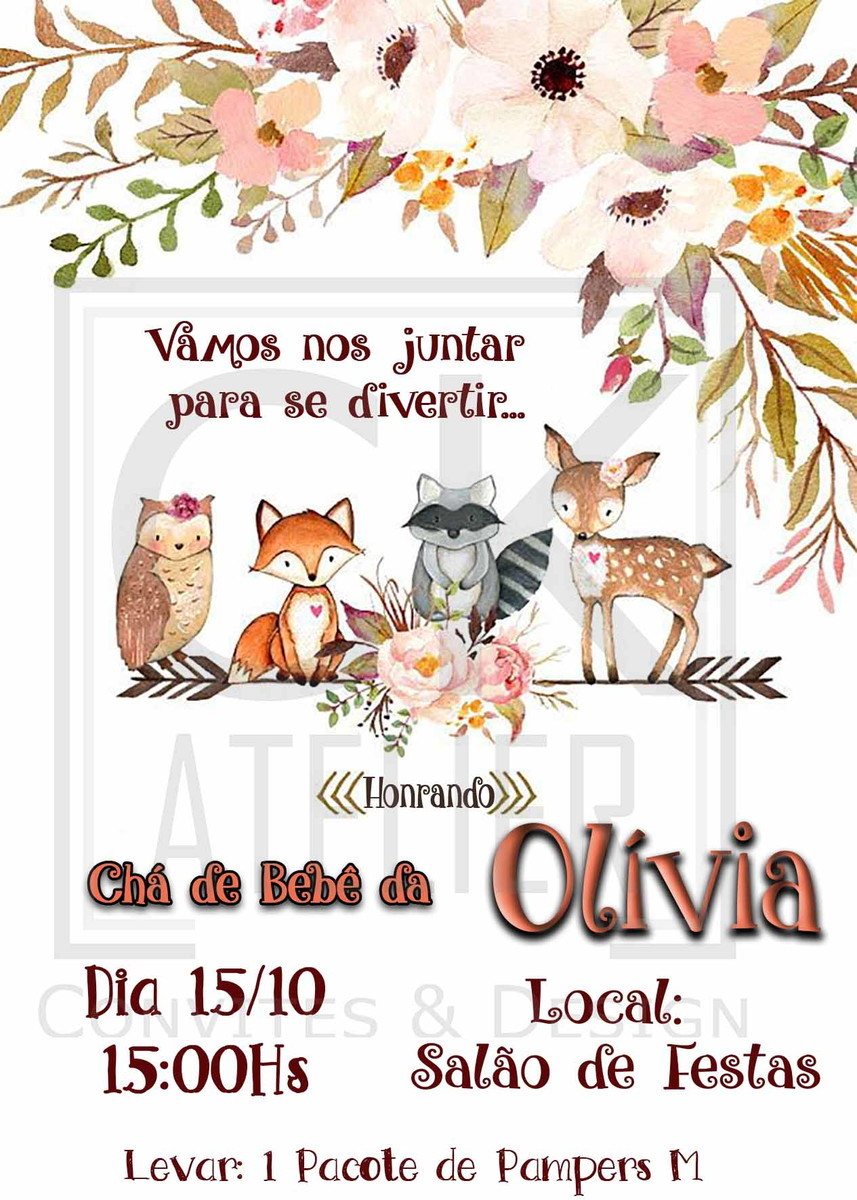 Convite Digital Chá de Bebê Animais Cute