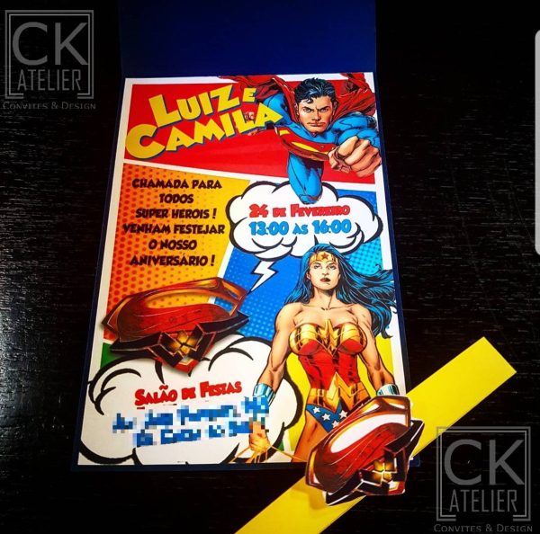 Convite Mulher Maravilha Super man