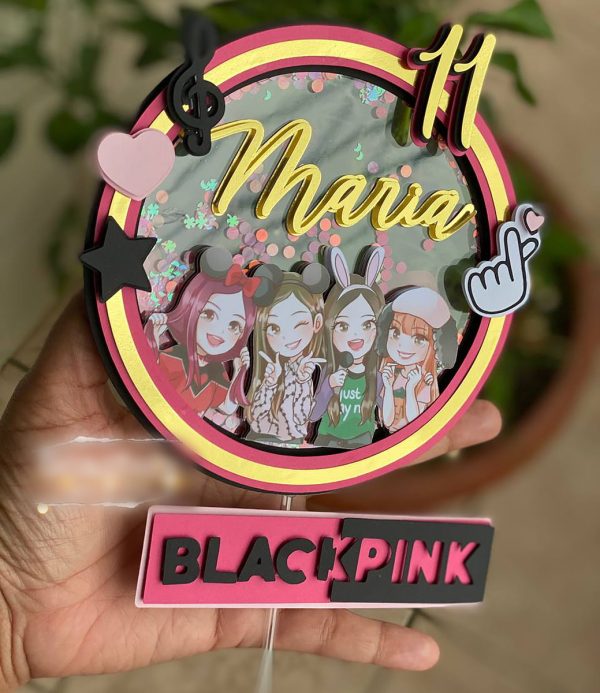 Kit C/ 5 Arquivo De Corte: Topo De Bolo Black Pink 002