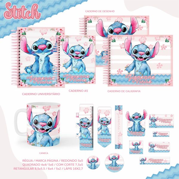 Kit c/ 5 Arquivos de corte: 09 - ETIQUETAS ESCOLARES STITCH