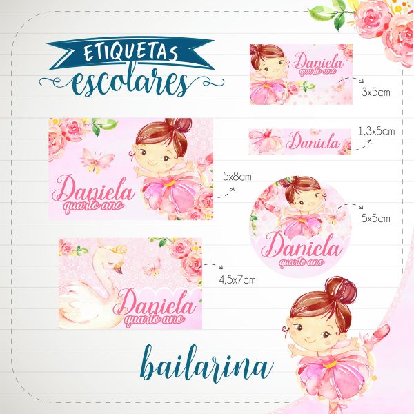 Arquivo de Corte - Etiqueta Escolar (Bailarina) A